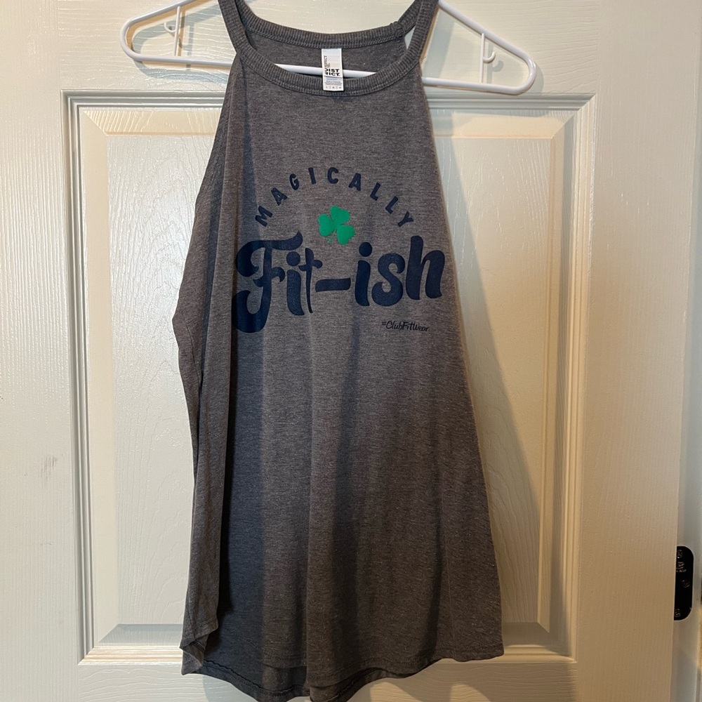 Gray Tank Top with Blue Print